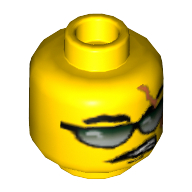 Lego Minifig Head Viper, Glasses with Green and Silver Sunglasses and Scar Print [Blocked Open Stud] / Yellow