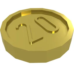 Money / Coin with "20" Sans-serif Type / Chrome Gold