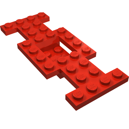 Lego Vehicle Base 4 x 10 x 2/3 with 2 x 2 Recessed Center with Smooth Underside, 1 x 2 Cutouts, No Center Hole / Red