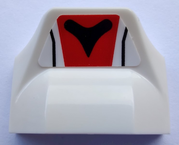 Lego Slope, Curved 1 x 2 x 2/3 Wing End with Black Lines, Red Stripe and Letter V Pattern (Sticker) - Set 80012