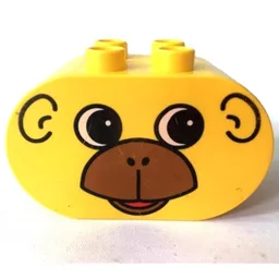 Duplo Brick 2 x 4 x 2 Rounded Ends with Monkey Face Print / Yellow
