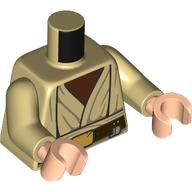 Lego Torso, Jedi Robes, Reddish Brown Shirt, Belt, Gold Belt Buckle print, Tan Arms, Light Nougat Hands / Tan