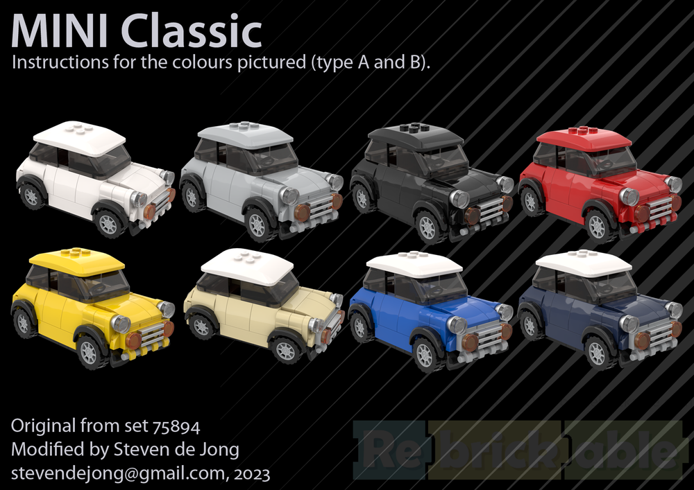 Lego MINI Classic in 8 Colours (City scale, improved over Set 75894)