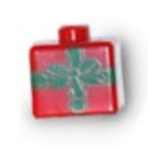 Lego Pen Bead, Square with Green Ribbon and Bow (Gift) Print / Red