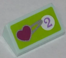 Slope 30 1 x 2 x 2/3 with Heart and Purple Number 2 in White Circle on Lime Background Pattern (Sticker) - Set 41007