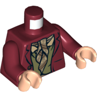 Lego Torso Jacket with Buttons, Olive Vest and Ascot Tie Print, Dark Red Arms, Light Nougat Hands / Dark Red