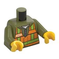 Torso Safety Vest with Train Logo Print on Both Sides, Olive Green Arms, Yellow Hands