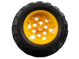 Wheel 43.2mm D. x 26mm Technic Racing Small, 6 Pin Holes with Black Tire 68.7 x 34 R (56908 / 61480) / Bright Light Orange