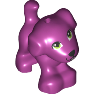 Lego Animal, Dog, Small Standing with Green Eyes, Black Nose, Tongue / Magenta