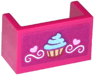Lego Panel 1 x 2 x 1 with Rounded Corners and 2 Sides with Cupcake, Hearts and Swirls Pattern (Sticker) - Set 41119