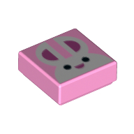 Lego Tile 1 x 1 with White Bunny/Rabbit print / Bright Pink