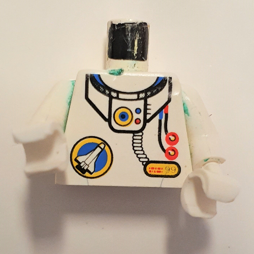 Lego Torso Space Port Logo, Tube and Two Red Buttons Print, White Arms and Hands / White