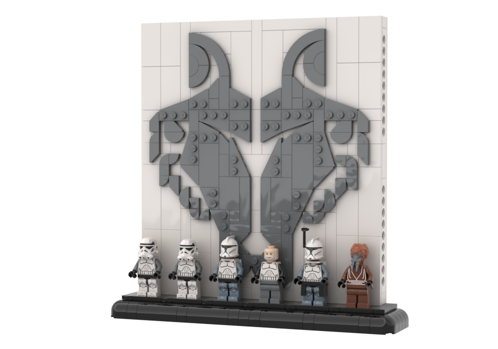 Lego Wolfpack (104th Battalion) Insignia Minifigure Display Stand (Dark Bluish Gray with White Background)