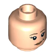 Minifig Head, Brown Eyebrows, Eyelashes, Pink Lips, Smile / Frown Print / Light Nougat