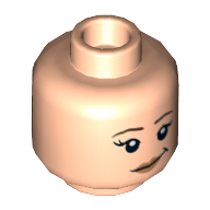 Lego Minifig Head, Brown Eyebrows, Eyelashes, Pink Lips, Smile / Frown Print / Light Nougat