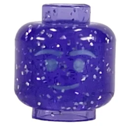 Minifig Head, Silver Face Print / Glitter Trans-Purple