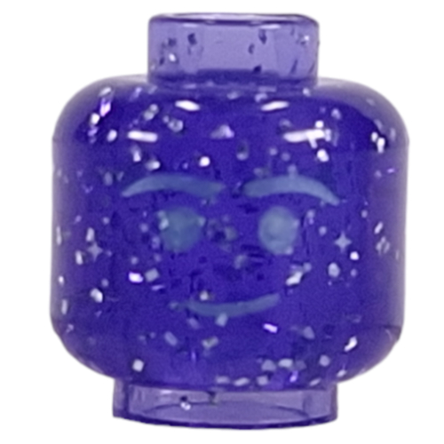 Lego Minifig Head, Silver Face print / Glitter Trans-Purple