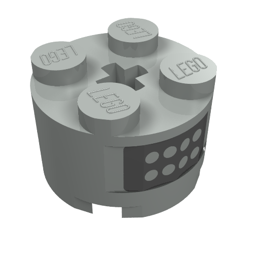Lego Brick Round 2 x 2 with Buttons on Black Panel Print on Two Sides / Light Gray