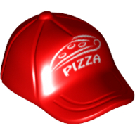 Lego Hat / Cap Short Curved Bill with Seams on Peak and Button on Top with White 'PIZZA' and Pizza Slice Print