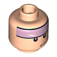 Lego Minifig Head Batman, Bight Pink Stripe on Forehead, with Smirk Expression Print [Hollow Stud] / Light Nougat