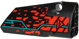 Technic, Panel Fairing # 4 Small Smooth Long, Side B with Red 'V' and Stripe, Red Spots and Dark Turquoise Lines Pattern (Sticker) - Set 71713