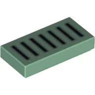 Tile 1 x 2 with Thin Black Grill Lines with Light Bluish Gray Outline Print / Sand Green