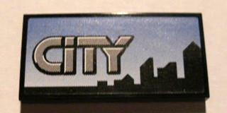 Lego Tile 2 x 4 with Gray 'CITY' and Skyline on Blue Background Pattern (Sticker) - Set 8404
