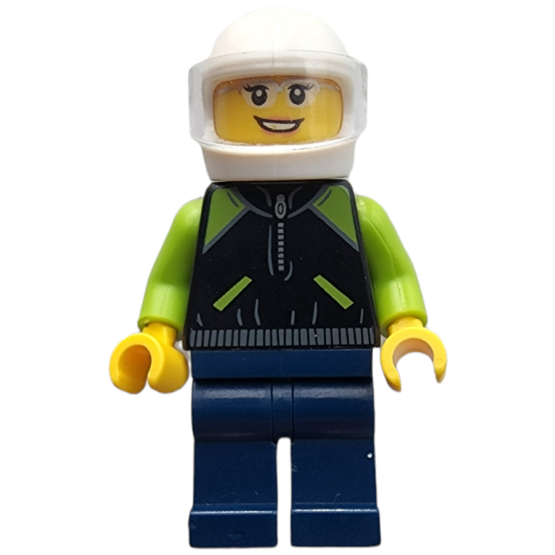 Lego Race Driver, Black Torso, Dark Blue Legs, White Helmet, Porsche