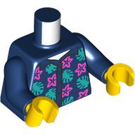 Lego Torso, Hawaiian Shirt, Dark Pink Stars, Sand Green Leaves print, Dark Blue Arms, Yellow Hands / Dark Blue