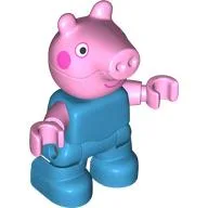 Duplo Figure Child, Pig with Dark Pink Cheeks, Small Smile Print (George Pig) / Dark Azure