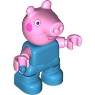 Lego Duplo Figure Child, Pig with Dark Pink Cheeks, Small Smile print (George Pig) / Dark Azure