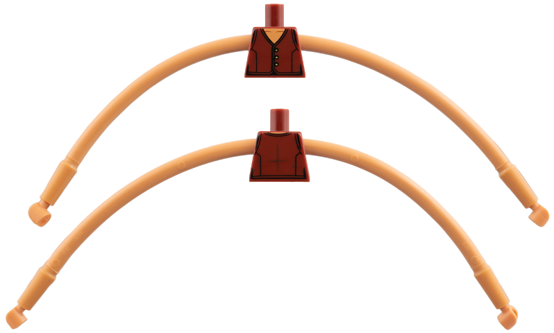 Lego Torso, Modified V-Neck Vest, Nougat Neck, 3 Gold Buttons, Black Lines Pattern / Nougat Long Rubber Arms / Nougat Hands