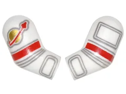 Arm, (Matching Left and Right) Pair with Astronaut Spacesuit Panels, Gold Classic Space Logo, Red Stripe and 4 Light Bluish Gray Lines Pattern / White