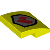 Lego Brick Curved 2 x 2 x 2/3 with Fire Logo Print / Vibrant Yellow