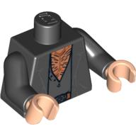 Lego Torso Open Jacket over Open Shirt, Hairy Chest Print, Black Arms, Light Nougat Hands / Black