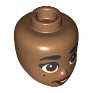 Lego Minidoll Head Thick Black Eyebrows, Reddish Brown Eyes, Dark Red Lips print / Medium Nougat