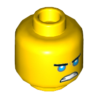 Lego Minifig Head Zane, Straight Eyebrows, Medium Blue Eyes, Smile / Scowl Print / Yellow