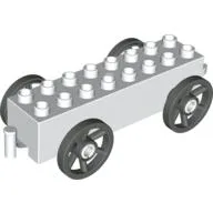 Duplo Wagon Base 2 x 8 x 1 1/2 with Large Dark Gray Spoked Wheels / White