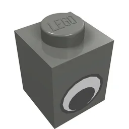 Brick 1 x 1 with Simple Eye Black and White Print / Dark Bluish Gray