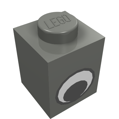Lego Brick 1 x 1 with Simple Eye Black and White Print / Dark Bluish Gray