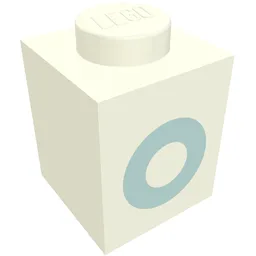 Brick 1 x 1 with Blue 'O' Print (Bold Font) / White