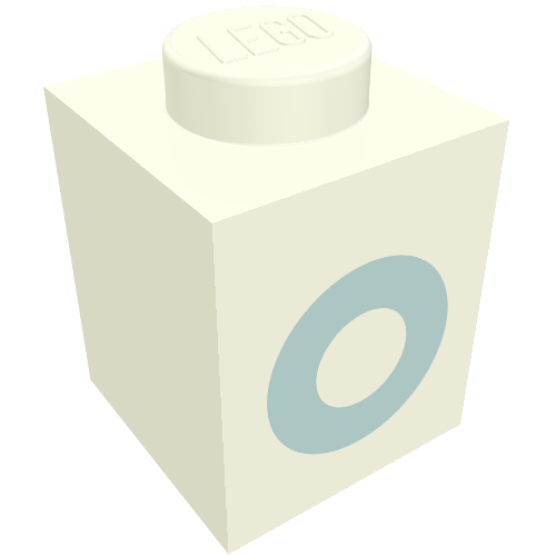 Lego Brick 1 x 1 with Blue 'O' Print (Bold Font) / White