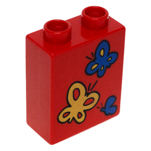Lego Duplo Brick 1 x 2 x 2 with Butterflies Print / Red