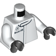 Lego Torso Racing Jacket with Mercedes and Mobil 1 Logos Print, White Arms, Black Hands / White