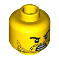 Minifig Head Gladiator, Beard Stubble, Angry Eyebrows with Baring Teeth Open Mouth Print [Blocked Open Stud] / Yellow
