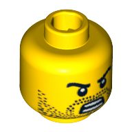 Lego Minifig Head Gladiator, Beard Stubble, Angry Eyebrows with Baring Teeth Open Mouth Print [Blocked Open Stud] / Yellow