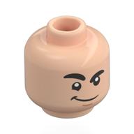 Lego Minifig Head Loki, Black Eyebrows, Lopsided Smile, Raised Eyebrow / Big Smile, Teeth / Light Nougat