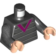 Torso, Sweater with Stripes and Magenta V-neck Print, Pearl Titanium Arms, Light Nougat Hands / Black