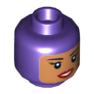 Lego Minifig Head Batgirl, Balaclava with Medium Nougat Face, Beauty Mark, Smile /﻿ Annoyed Print / Dark Purple