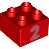 Duplo Brick 2 x 2 with Pink '2' Print / Red